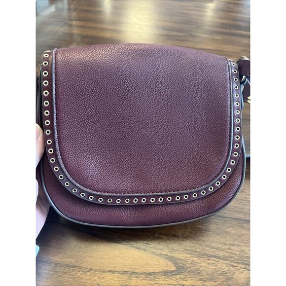 Burgundy Faux Leather With Gold Grommet Accents Crossbody Purse Boho Fallcore - Picture 9 of 10